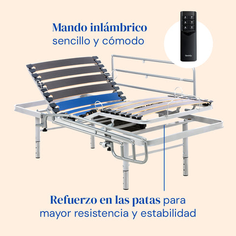 Pack Cama Articulada regulable en altura con Colchón Impermeable Origin HR | Mando inalámbrico (80x190 cm, barandillas)