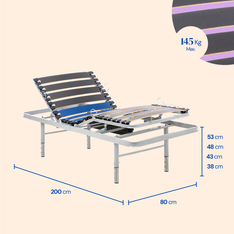 Letto ortopedico elettrico compatto con piedi regolabili | Telecomando Wireless - 80x200 cm