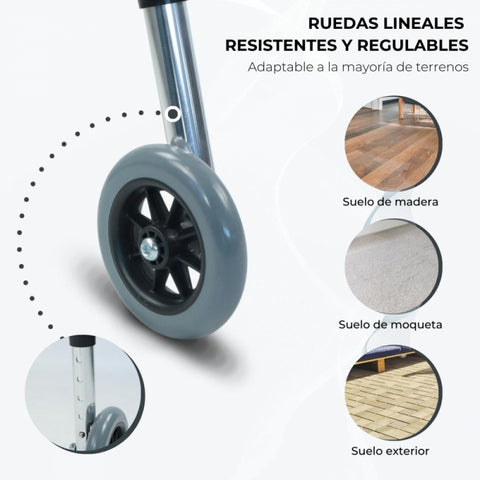 Andador plegable de 2 ruedas, asiento y respaldo