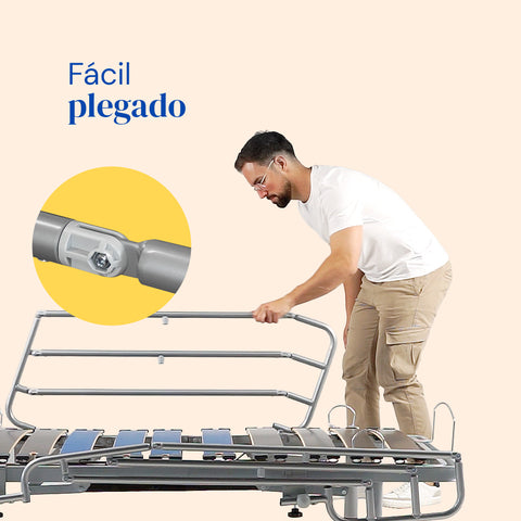 Cama articulada hospitalar com carrinho elevatório e grades - 105x190 cm