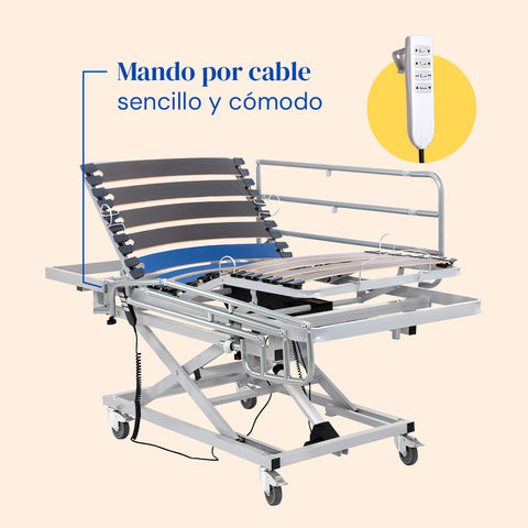 Cama articulada hospitalar com carrinho elevatório e grades - 105x190 cm