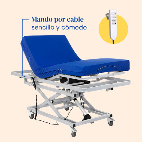 Cama articulada hospitalar com elevador de carro e colchão viscoelástico Professional V3 - 90x190 cm