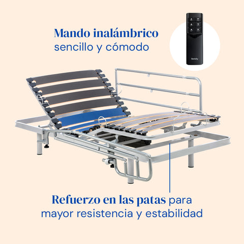 Pack Cama Articulada con Colchón Impermeable Alta resiliencia Origin HR | Mando inalámbrico (80x190 cm, barandillas)