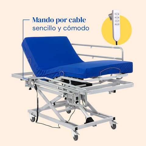 Cama articulada hospitalar com elevador de carro, colchão viscoelástico Professional V3 e grades - 105x200 cm